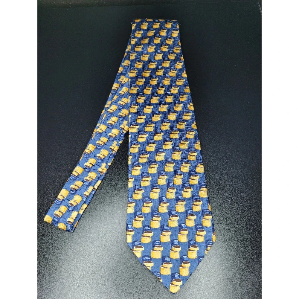 Ermenegildo Zegna Men's Necktie Blue Gold Top Hat Silk 3.75 x 58 Good